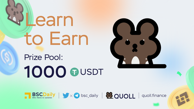 bsc_daily's tweet photo. 🔥 BSC Daily x @QuollFinance🔥

📢 Learn To Earn: Quoll Finance Edition

🚨 How to become winners 👇
     ▶️ Mint Minto L2E OAT: https://t.co/oU139WOP8B
     ▶️ Complete the quiz: https://t.co/TOsYGogfrk

#L2E #BSCGemsAlert #GalxeOAT https://t.co/lEkba0Hbqz