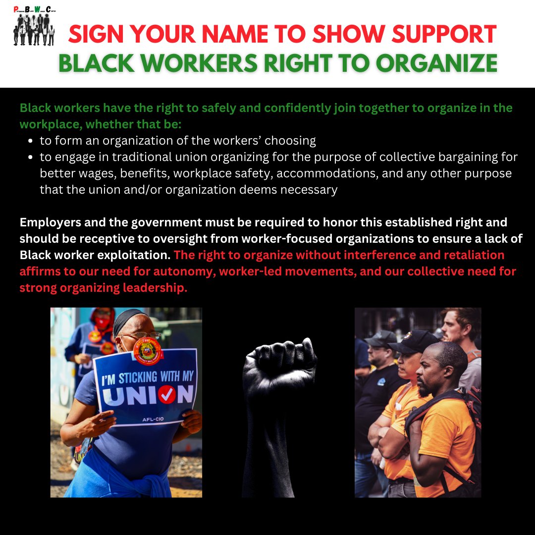 pghblackworker's tweet photo. If you're not afraid to show your public support to the "Black Workers Right to Organize" sign here: https://t.co/hhjdQCH1ap
#blackworkerbillofrights #unionswork #upmc #blm #blackhistory https://t.co/kLOsj7NQHI