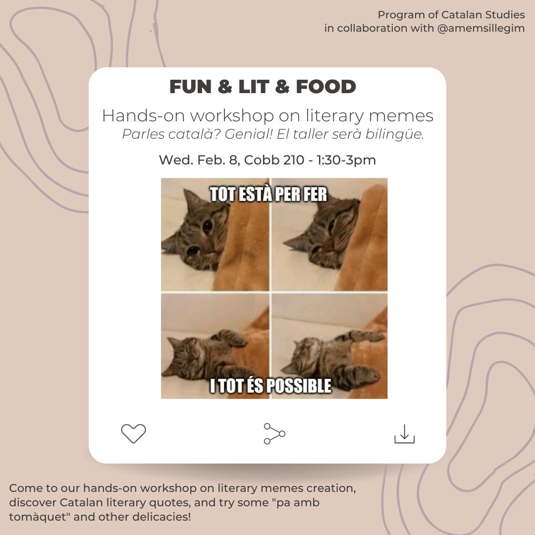 Aquest dimecres, taller de mems amb textos literaris a la Universitat de Chicago! Gràcies <a href="/amemsillegim/">amemsillegim</a> pel cop de mà!