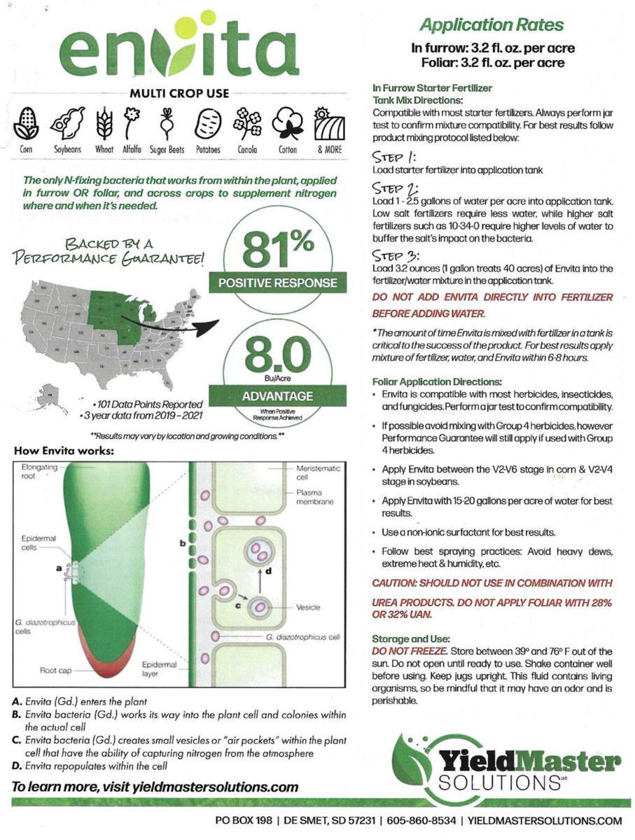 Planting is right around the corner and that means having a fertilizer plan that works for you and your farm is crucial to having a successful crop. Whether it’s corn, beans, wheat or alfalfa, Envita’s Performance Guarantee protects your investment. Reach out for more information