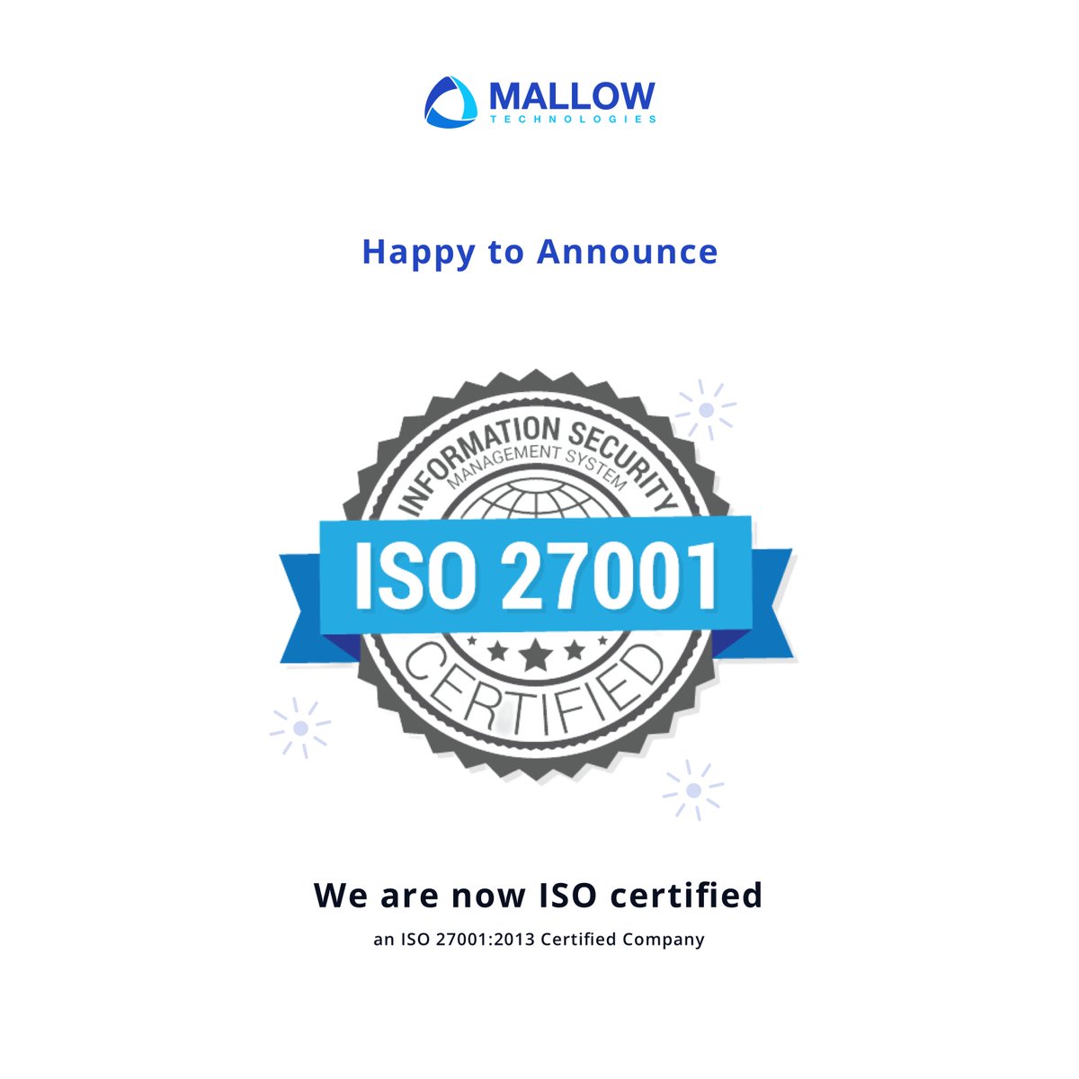 MallowTech's tweet photo. We are happy to announce that Mallow has received the highly regarded ISO/IEC 27001 certification and is now an AWS Partner! #awspartner #informationsecurity #mallowtech #technologysolutions #isocertified https://t.co/q6cj0mtkQb