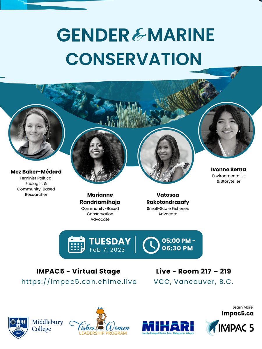 bakermedard's tweet image. If you are interested in gender and marine conservation, come see @VatosoaRakoton1, @ivserna, Marianne Randriamihaja and me on a hybrid panel at #IMPAC5!