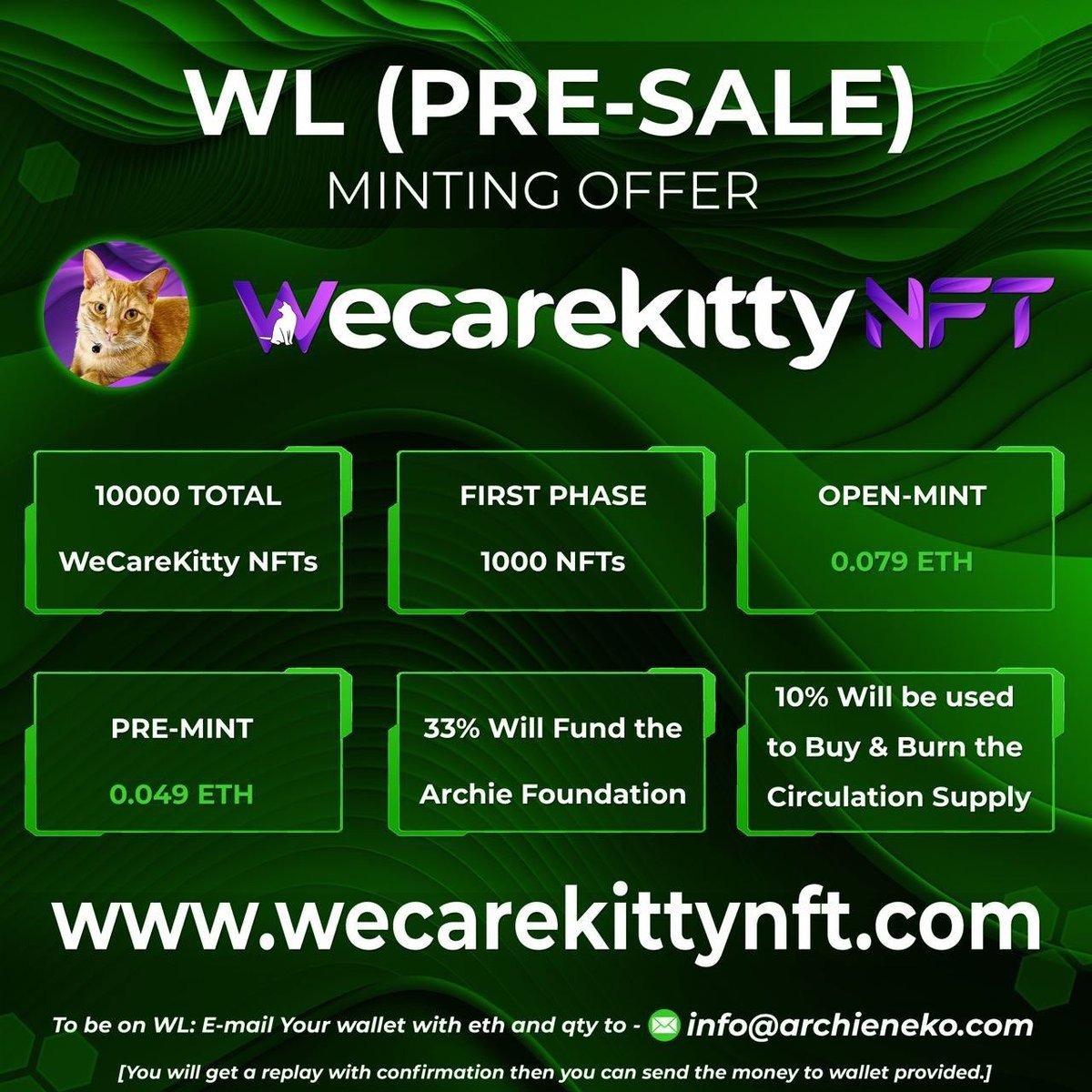 #WeCareKittyNFT Pre-Mint OFFER 👋 

.💵 049 eth and Limited 1000 Qty

✅ Benefits ⬇️ 

heyzine.com/flip-book/df1a…

🛑 Fill the form 👇 

forms.gle/uXcw1hA8ps3xrE…

WL offer ends on 2/12/23 - Open mint @.079 eth