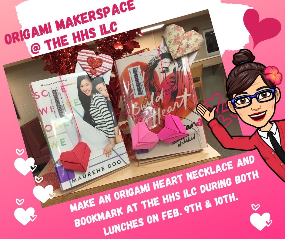 HHSILC's tweet photo. @HarlingenHS @celiamuniz2 @MrsHuertaRod @GerlemanMichael @HCISDSecILC HHS students come join me on Feb 9th and 10th for a Valentine Makerspace. See you there! HHS ILC. #THELIBRARYLIFE https://t.co/xJTz0ejrui