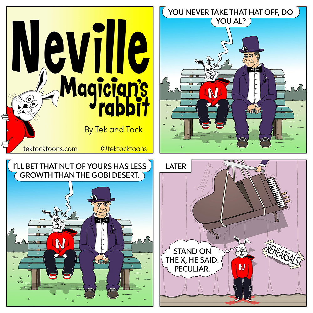 MagicConjuring's tweet image. 'That nut of yours...' Here's this week's Neville - Magician's Rabbit cartoon. 
Visit ko-fi.com/tektocktoons to join the Neville Fan Club! 

#magictricks #magic #magicshows #magician #magicians #cartoons #toonoftheday  #cartooning #cartoonist #comicstrips #rabbits #cartoonrabbit