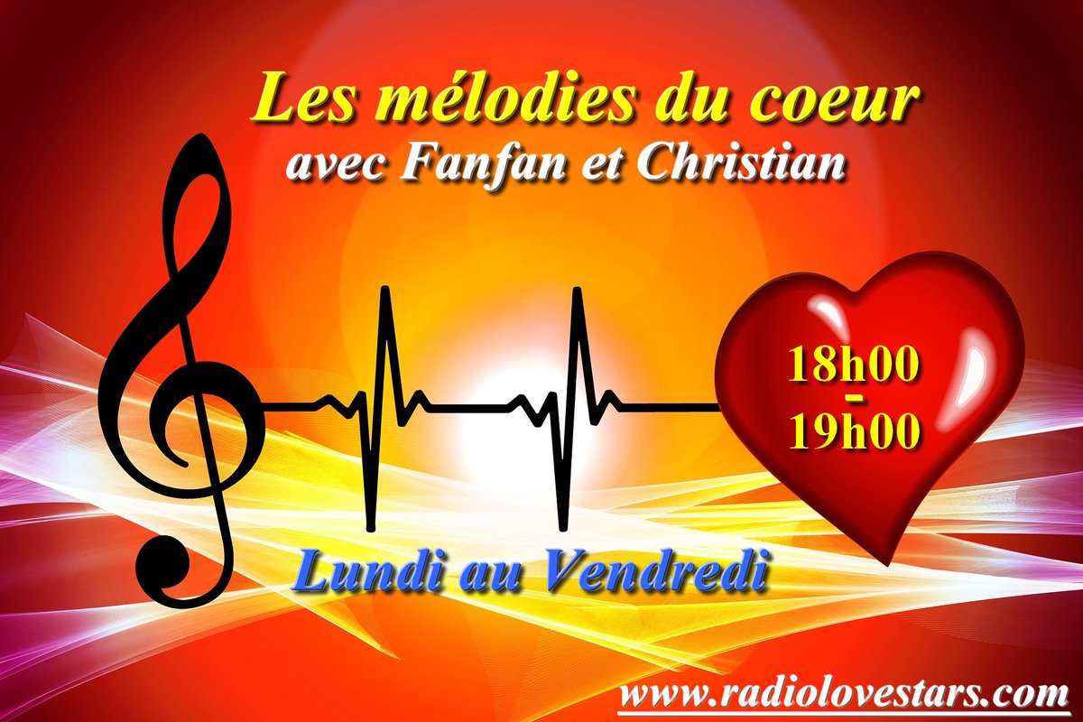 Vous aimez l'univers des années 70's, 80's, 90's voir plus alors rendez-vous
ce soir dans "les mélodies du cœur" de 18h à 19h avec Fanfan et Christian.
Découvrez en exclusivité le nouveau titre de Frédérick Arno "tout ira bien"
Pour nous écouter: radiolovestars.com