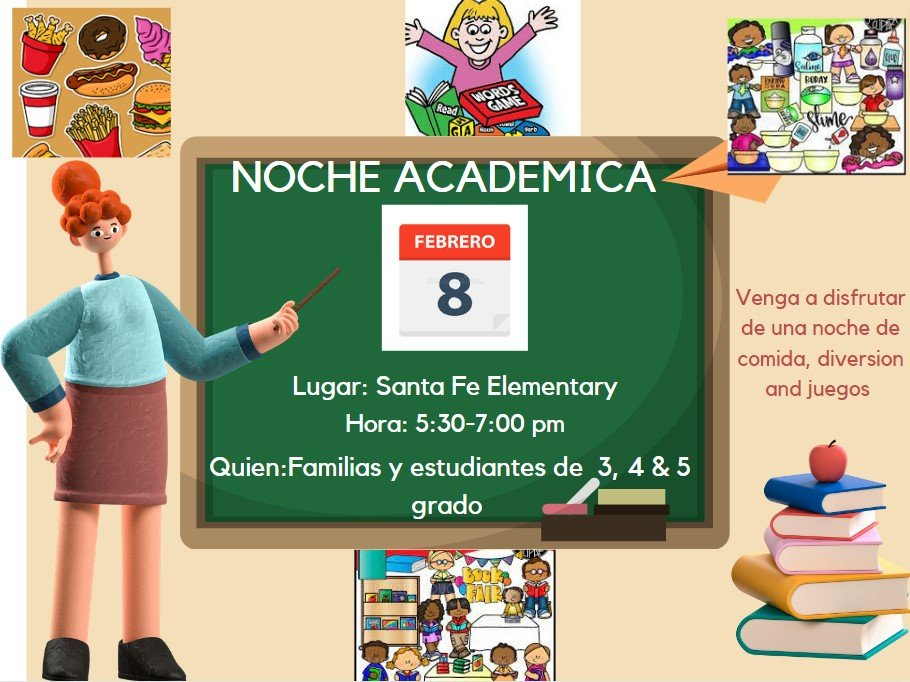 Academic Night at Santa Fe Elementary!
¡Noche Académica en la escuela primaria Santa Fe!
#SFEJaguars #SFEThePlaceToBe