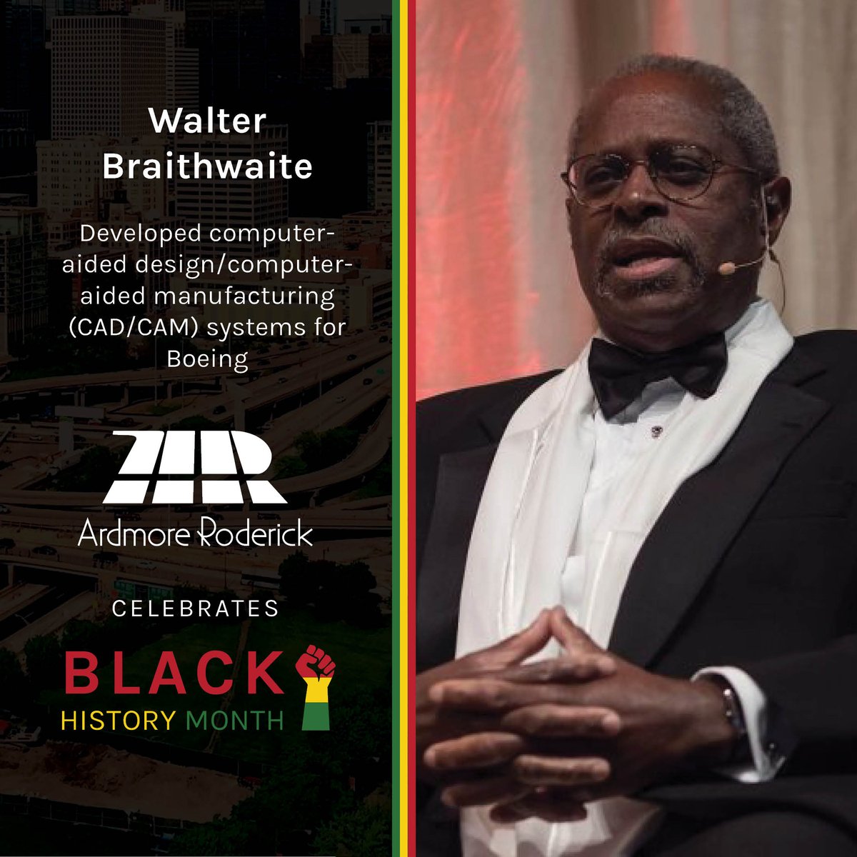 In honor of Black History Month, we're highlighting some extraordinary #blackengineers.

In 1966, Walter Braithwaite joined Boeing & led his team to develop computer-aided design (CAD/CAM) systems. This led the way for airplanes & many other products! 

#blackhistorymonth