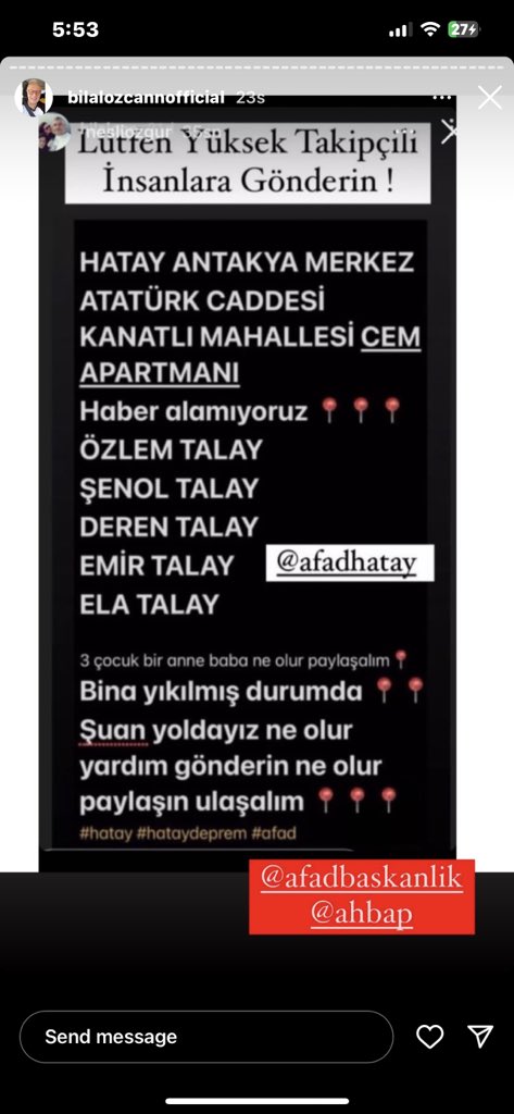 CilNursemacil's tweet photo. @haluklevent Henuz haber alinamadi. Henuz yardim ulasamadi. Gocuk altindalar. Litfen acil yardim https://t.co/s12jJzeY77