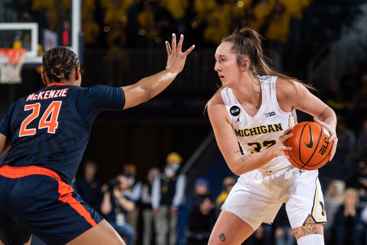 umichwbball's tweet photo. Only player nationally to average at least 17.0 ppg on 50 percent shooting, 5.0 rpg and 5.0 apg?
That would be Leigha Brown.
#GoBlue https://t.co/UNDLfRQfw6