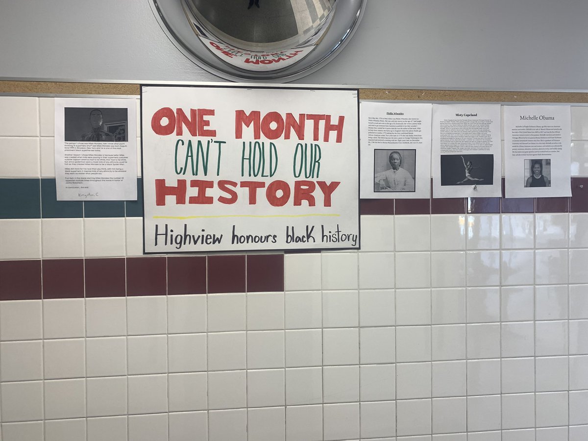 Over the course of January, <a href="/HighviewPS/">Highview PS</a> Gr 8s prepared Black Brilliance messages to be shared every day in February for Black History Month! They then add their write-ups to our Black History wall! Here’s Sean, Cael &amp; Olivia waiting for the mic! 🎤 #blackhistorymonth2023 @RCDSB