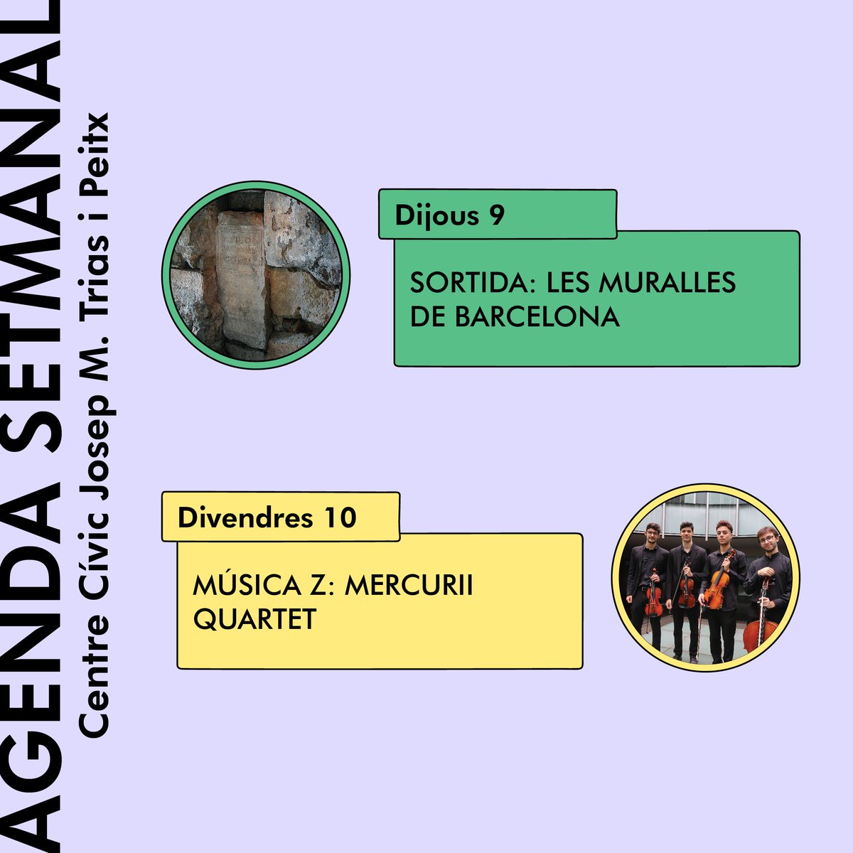 ccjmtriasipeitx's tweet photo. @cc_PerePruna @farinera @culturaLaMarina @canbaste @casaelizalde @Casaorlandai @Matasiramis @CCTomasaCuevas @ccgolferichs @NavasCC @centrecivicsafa @CCUrgell @Can_Clariana @VilaUrania @CcivicsBCN @JamSessionBCN @josep_llados @gastoncore @VBraojos @fotocanbaste @Bcn_NouBarris @BCN_SantsMont Aquesta setmana al Trias i Peitx:
🚶♀️🚶♂️ Sortida: Les muralles de Barcelona
🎻 Música Z: Mercurii quartet
Més informació al nostre web 👇
https://t.co/PMX7Jys9qU
@BCN_LesCorts #cultura #centrescívics #conferencia #barcelona #sotida #ruta #muralles #músicaZ #violí https://t.co/eCwo7qaoQy