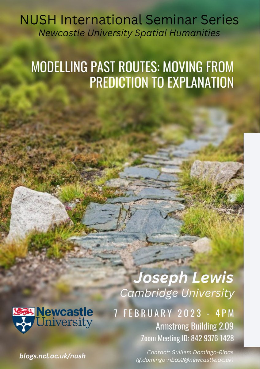 Guillem Domingo-Ribas (@guillemdomrib) on Twitter photo The second NUSH seminar is taking place tomorrow Tuesday 7 February at 4pm (GMT) on campus and via Zoom. <a href="/josephlewis1992/">Joseph Lewis</a> will be presenting his research on the modelling of past routes. More details below. All are welcome! The second NUSH seminar is taking place tomorrow Tuesday 7 February at 4pm (GMT) on campus and via Zoom. <a href="/josephlewis1992/">Joseph Lewis</a> will be presenting his research on the modelling of past routes. More details below. All are welcome!