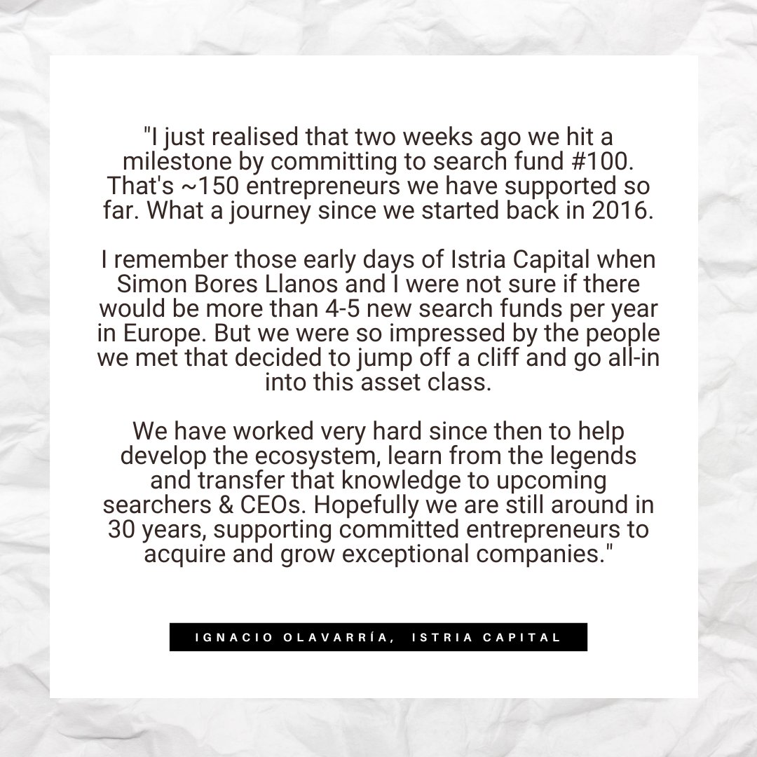 EquireFunds's tweet image. "I just realised that two weeks ago we hit a milestone by committing to search fund #100. That's ~150 entrepreneurs we have supported so far. What a journey since we started back in 2016." 

#searchfund #searcher #ETA #entrepreneurship