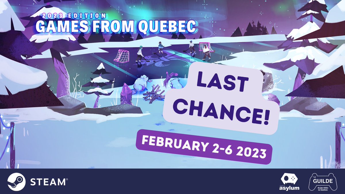 QGC_DemoNights's tweet photo. The #QuebecSteamSale ends at 1pm ET TODAY! 

It’s not too late to benefit from these deals

GO! GO! GO! GO! 👇

➡️ https://t.co/kGAIqHhnxK

Presented by @IndieAsylumMTL and @LaGuildeQuebec https://t.co/6dftr0PqUR