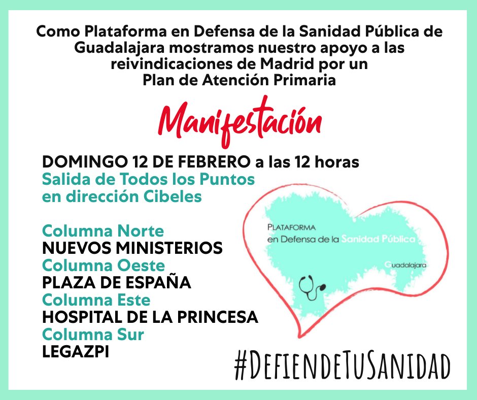 La sanidad pública es lo más importante que podemos tener, sin pensar si podemos pagarnos un tratamiento o no. 
Todos unidos la tenemos que defender.
A Madrid, decirles que la queremos #Publica, #Gratuita, #Universal y de #Calidad.
