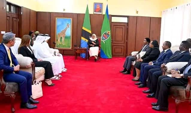 brown_nba's tweet photo. Rais wa Jamhuri ya Muungano wa Tanzania Mhe. @SuluhuSamia akiwa kwenye mazungumzo na Mwanafamilia wa Utawala wa Dubai kutoka Umoja wa Falme za Kiarabu (UAE) aliyeambatana na Ujumbe wake Ikulu Mkoani Dodoma tarehe 06 Februari, 2023.

#KaziIendelee https://t.co/ae8RRnJUkB