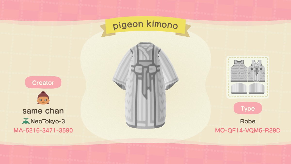 DokiDokiSame's tweet image. pigeon kimono code #acnhcode #AnimalCrossing #ACNH #NintendoSwitch