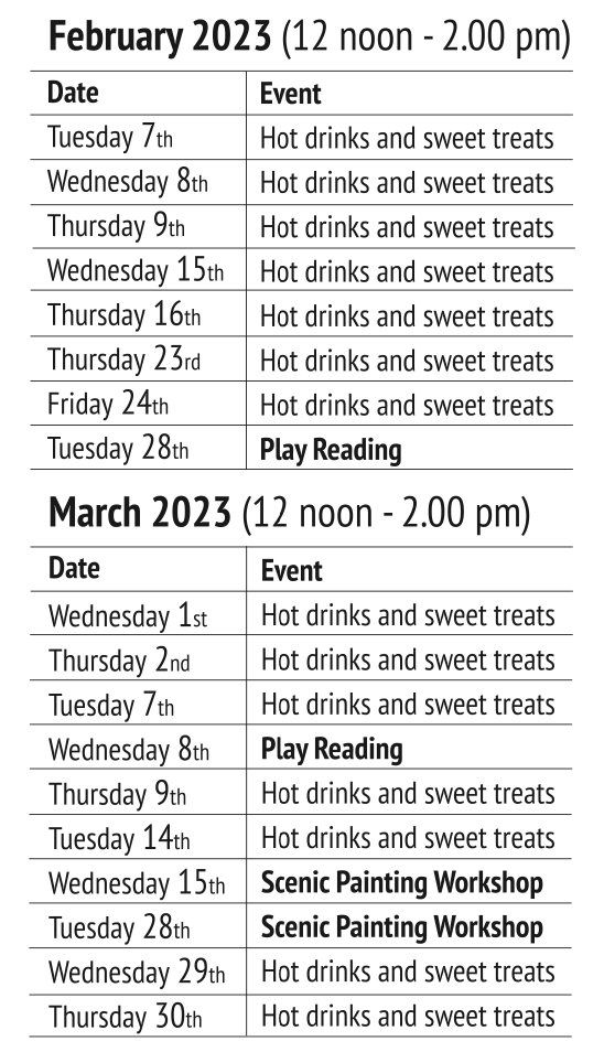 ertheatre's tweet photo. Starting TOMORROW @ert_cafe opens its doors to welcome you into a warm space with a free hot drink and sweet treat ☕️🍪

Play a game, participate in our book swap, attend one of the workshops, or just have a chat with others 👋

Funded by Do it for East Yorkshire and @East_Riding https://t.co/Jv8xdMKbIh