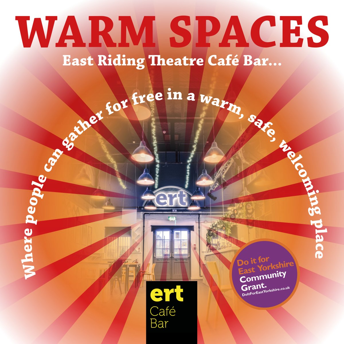 ertheatre's tweet photo. Starting TOMORROW @ert_cafe opens its doors to welcome you into a warm space with a free hot drink and sweet treat ☕️🍪

Play a game, participate in our book swap, attend one of the workshops, or just have a chat with others 👋

Funded by Do it for East Yorkshire and @East_Riding https://t.co/Jv8xdMKbIh