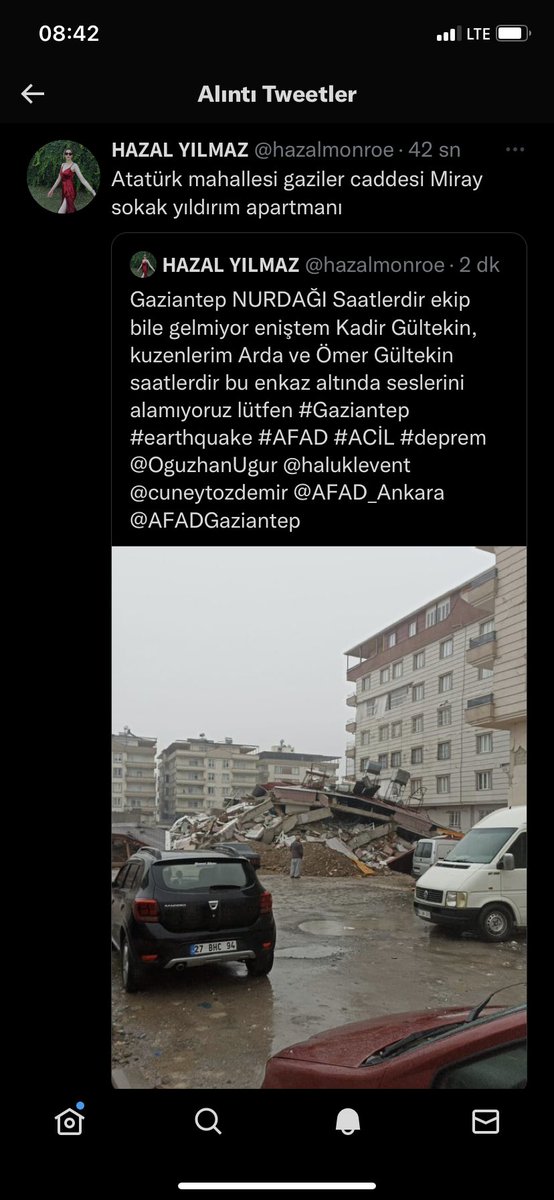 hazalmonroe's tweet photo. 18/20 saattir kimseden haber alamıyoruz ekip yok destek yok @haluklevent @ahbap @OguzhanUgur @AFADBaskanlik #enkazaltındayım #Turkiye  lütfen rt yapın https://t.co/PKyTAXH7IG