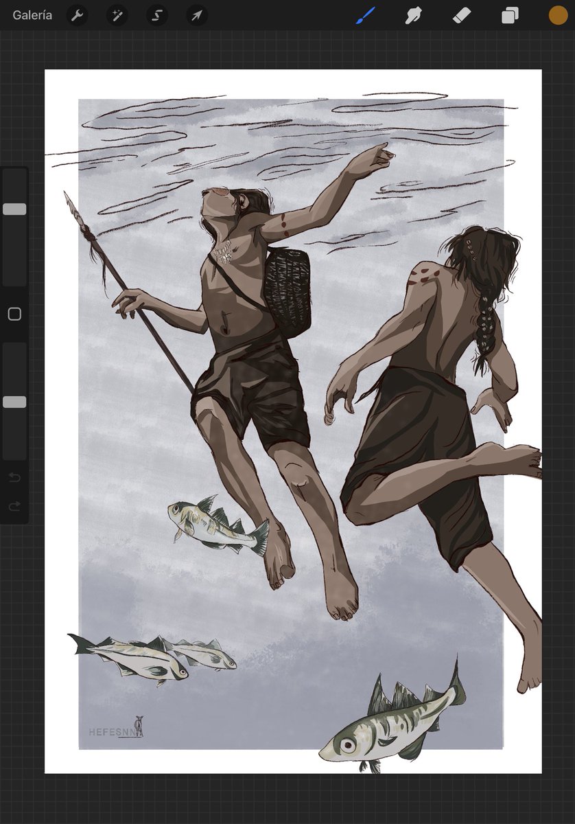 hefesnna's tweet photo. Buenas tardes chicxs! 😃 os dejo por aquí la última ilustración que he realizado. Se trata de una recreación de pescadores 🎣 del Paleolítico Superior andaluz.
*Arpón encontrado en la Cueva de la Victoria (Málaga, Andalucía)

Espero que os guste ☺️ https://t.co/F8Cx51Ya3M