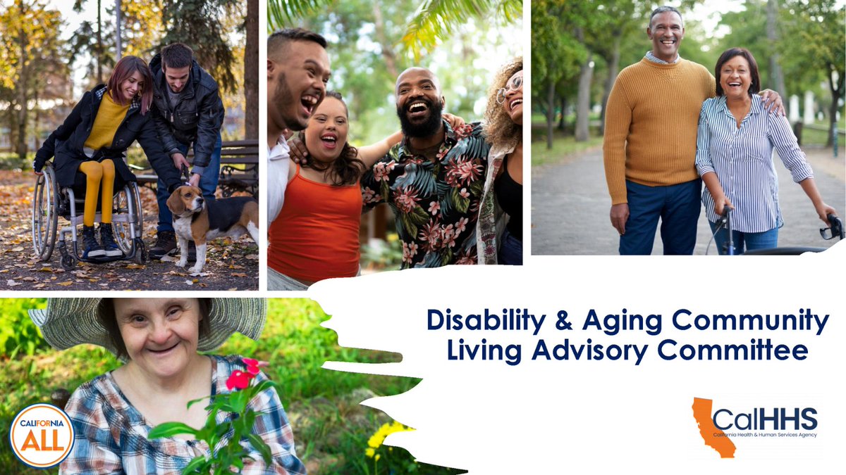 CalAging's tweet photo. #ComingUp ⏳ This Wednesday at 10 a.m. (PT), join the Disability &amp; Aging Community Living Advisory Committee (DACLAC) meeting to discuss advancing community living, inclusion, and integration across California.

Join via Zoom: https://t.co/07pvrvnIEo https://t.co/ljK2MD4LKj