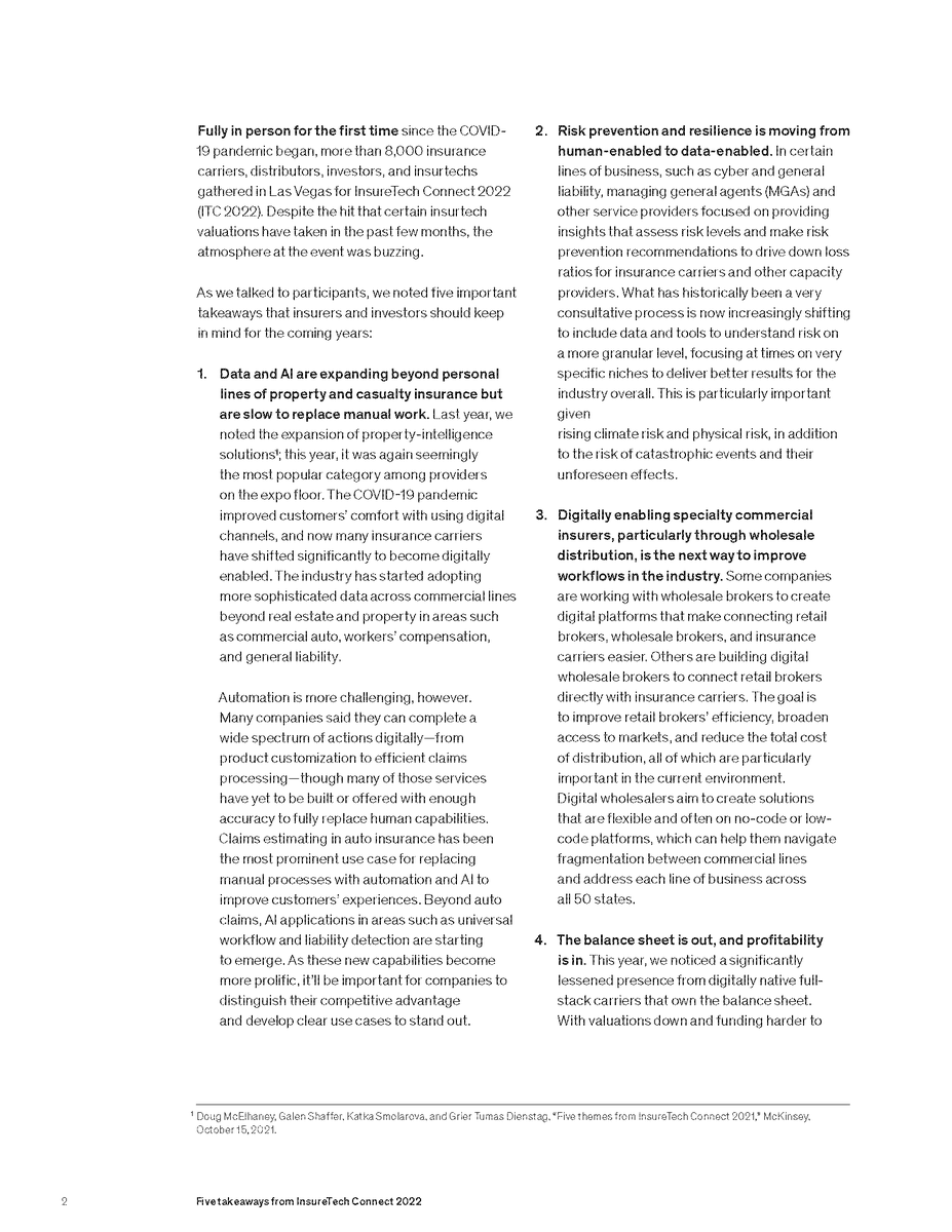 InsConnect's tweet photo. This past October, more than 8,000 insurance carriers, distributors, investors and insurtechs gathered in Las Vegas for InsureTech Connect 2022. Attached are the key takeaways from the event and how tech is shaping the insurance industry this year! https://t.co/OVg3j9SwqA