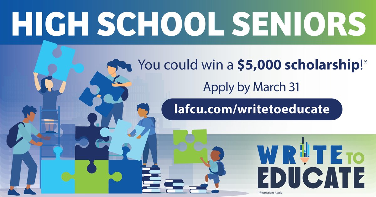 LAFCUMYWAY's tweet photo. Are you a high school senior who will be attending a college or university in Michigan in the fall of 2023? Enter the Write to Educate essay contest for your chance to win a $5,000 scholarship. You could be one of four essay winners! 

Visit https://t.co/mac9ZALN85 https://t.co/hh6iolwjBN