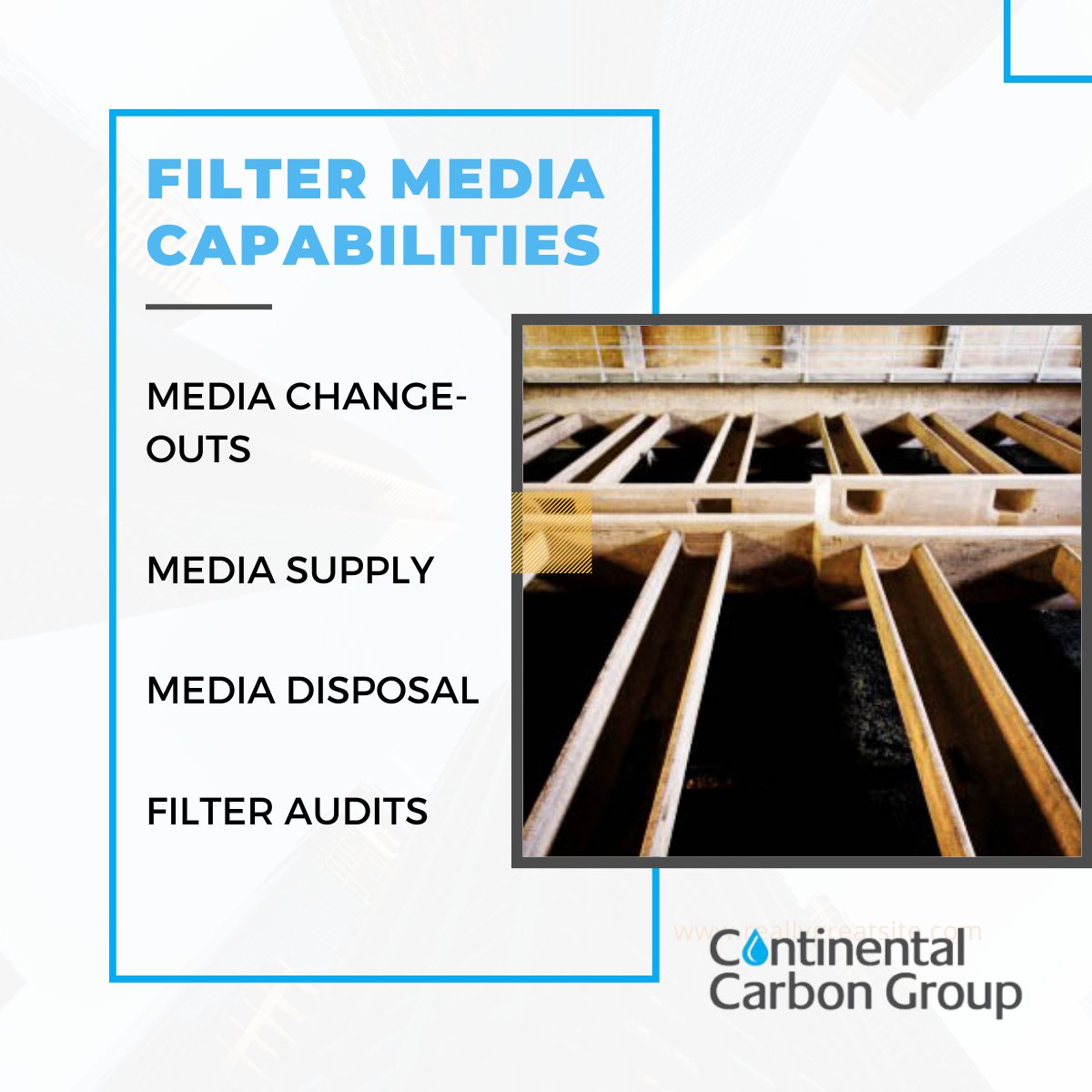 ContCarbonGroup's tweet image. We specialize in the removal, disposal and installation of #filtermedia at water/wastewater treatment plants.

For more info: bit.ly/3WsIWTP continental-carbon.com/services/