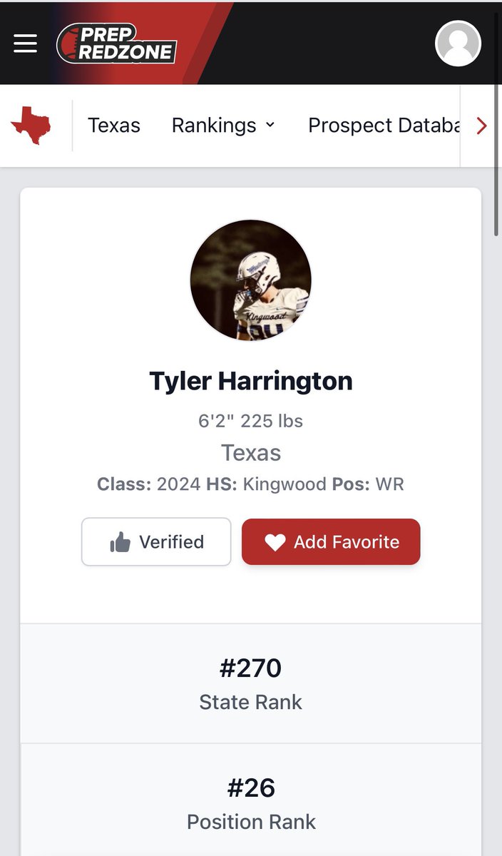 TylerHarringt25's tweet photo. Thank you @PrepRedzoneTX for ranking me the #26 Receiver in the state of Texas! Working hard every day to improve.
@PrepRedzone @Coach_ByrdNFZ @coach_mstringer @rm_melton @CoachCMelton @blaylock_23 https://t.co/JSjRxtD1dd