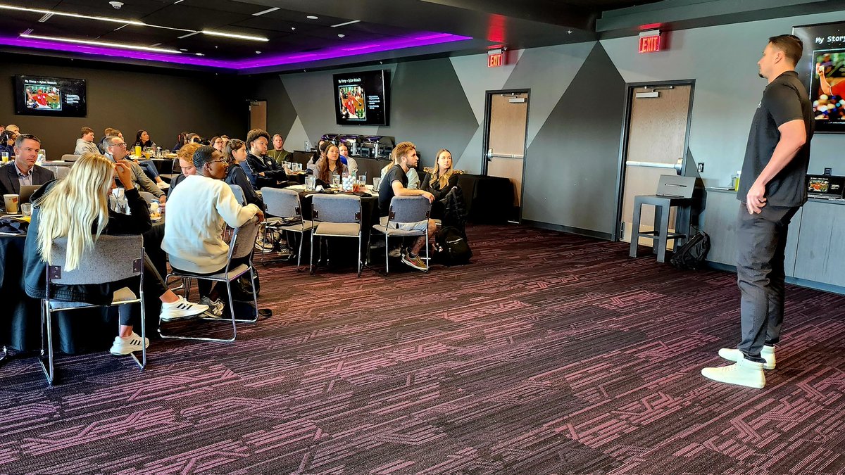 TheMIAA's tweet photo. Thank you to Dylan &amp; @ShiftAthlete for visiting with our student-athletes at our 2023 MIAA SAAC Summit! 

Shift Group is The Official Tech Sales HR Placement Partner of the MIAA &amp; presenting sponsor of the MIAA Men's &amp; Women's Basketball Athletes of the Week! #BringYourAGame https://t.co/UbxXBSWTnc