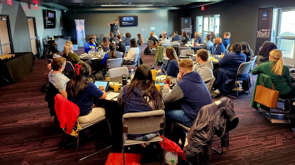 TheMIAA's tweet photo. Thank you to Dylan &amp; @ShiftAthlete for visiting with our student-athletes at our 2023 MIAA SAAC Summit! 

Shift Group is The Official Tech Sales HR Placement Partner of the MIAA &amp; presenting sponsor of the MIAA Men's &amp; Women's Basketball Athletes of the Week! #BringYourAGame https://t.co/UbxXBSWTnc