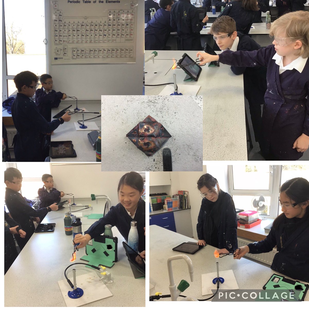 SPFJuniorSchool's tweet photo. An exciting afternoon in Chemistry for Year 6 @SPFJuniorSchool @SPFSchools heating copper in a VERY hot Bunsen flame to find out how it reacts with oxygen from the air, as part of our topic on #elements. #PracticalChemistry https://t.co/54SPmcTdjv