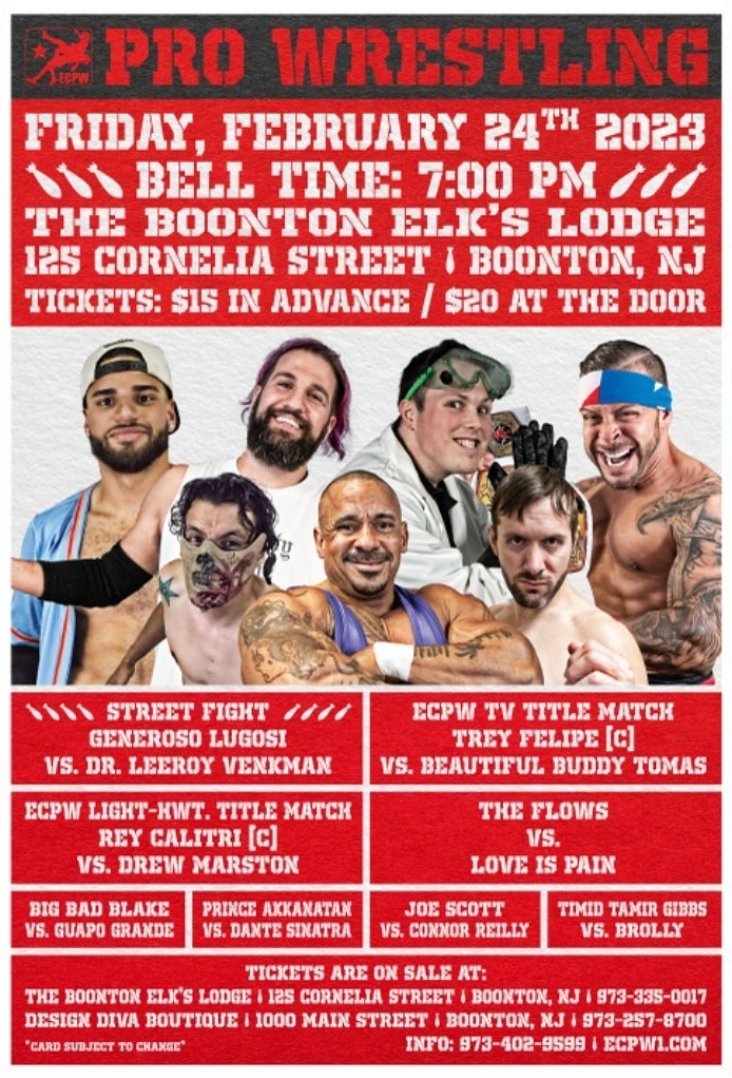 ECPW Returns to Boonton.  The historic venue will have even more wrestling happenings on Fri. FEB 24