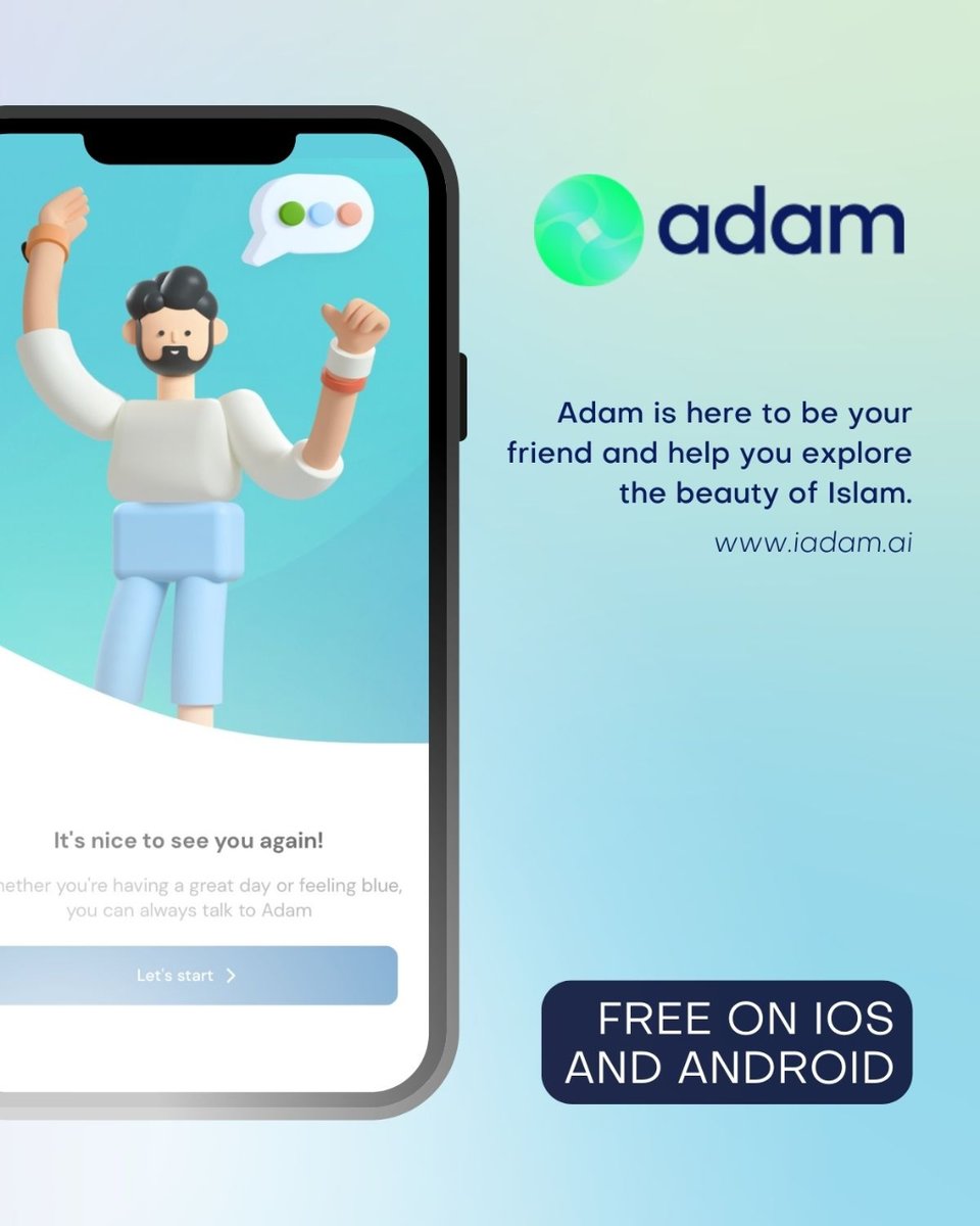 iadamai's tweet photo. Explore the beautiful teachings of the Islam culture with Adam Friend - now available on iOS and Android. 📲

Download the app now!
.
.
.
#i_Adam_Ai #muslimculture #artificialintelligence #islamicreminders #islamculture #ai #androidapp #playstore #appstore #ios #android https://t.co/b64TkLErV6