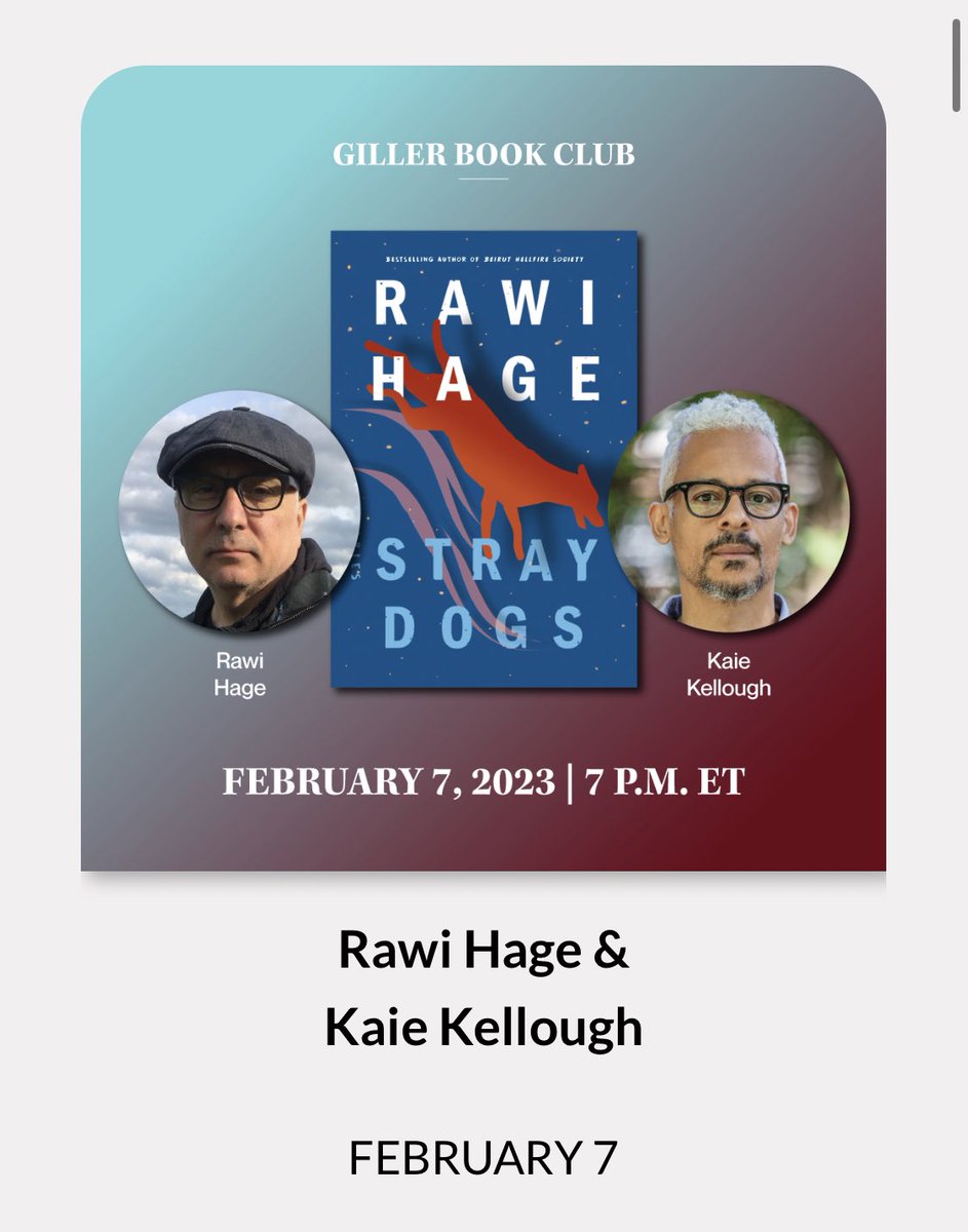 Tomorrow! Rawi Hage speaks with Kaie Kellough as part of the #GillerBookClub series. 4pm PST

Register here: us02web.zoom.us/webinar/regist…
