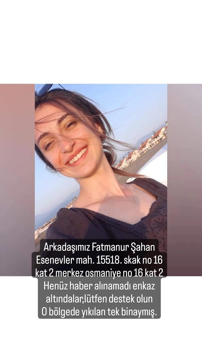 sedamacin's tweet photo. @haluklevent Fatmanur Şahan Esenevler mahallesi 15518.sokak no 16 k2 merkez Osmaniye o bölgede yıkılan tek binaymış https://t.co/8PqdEm4SwC