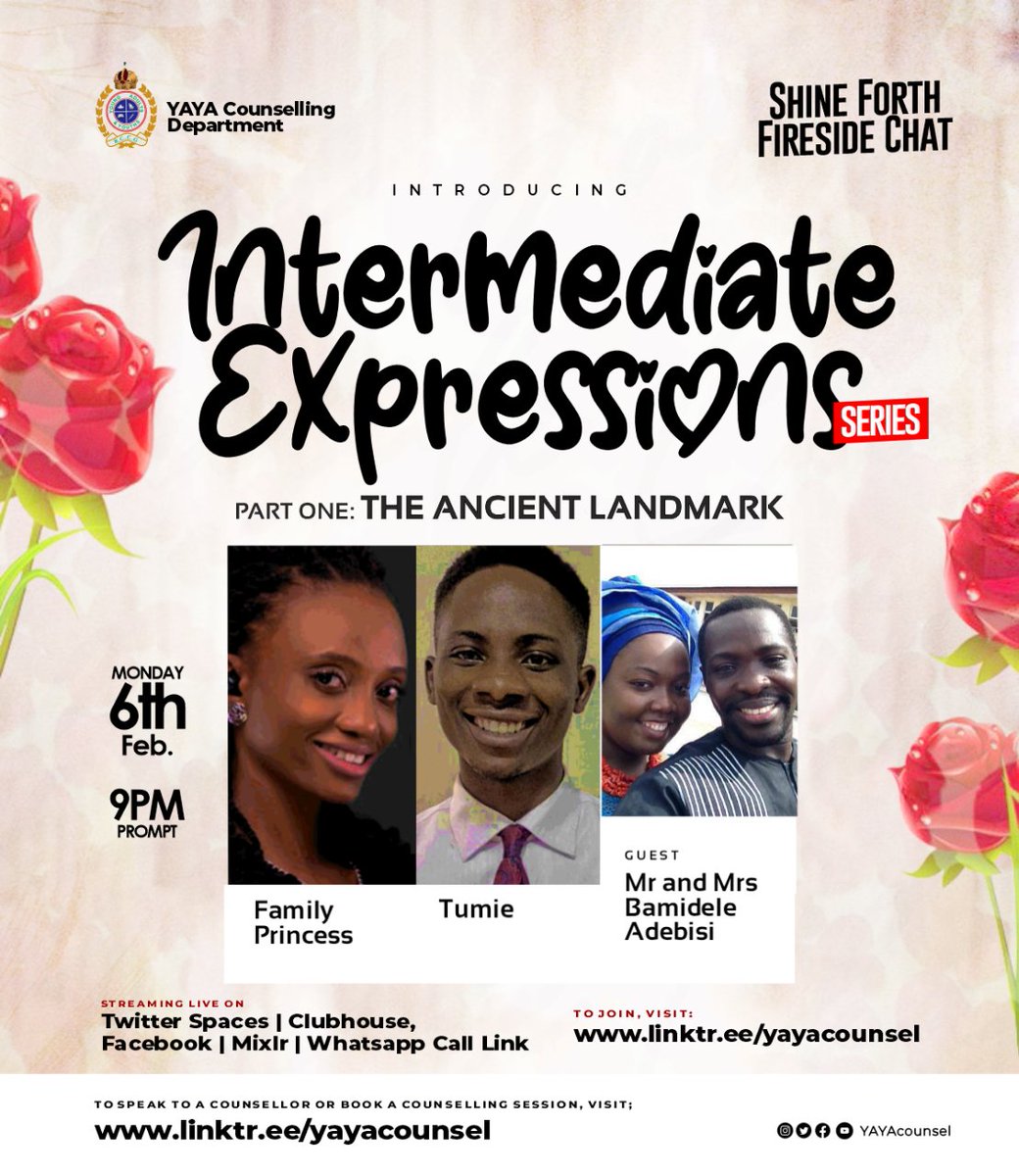 yayacounsel's tweet photo. Be our guest tonight for another series of #ShineForth Fireside Chat by 9pm
You can join via #TwitterSpace, #Mixlr, #Facebook, #WhatsappCallLink or #Clubhouse
https://t.co/MhgpuCKooy https://t.co/TGfjlYsETT