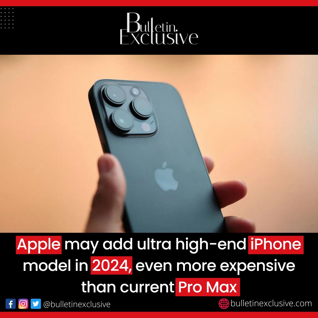BulletinExclus1's tweet photo. Apple is reportedly considering ways to push the price of the high-end iPhone even higher.
Read More: https://t.co/jXlI6UcfuO
#PakistanBankrupt #Istanbul #AllahoAkbar #Rupee #PrayersforTurkiye #Karbala https://t.co/d3Vq9uFltK