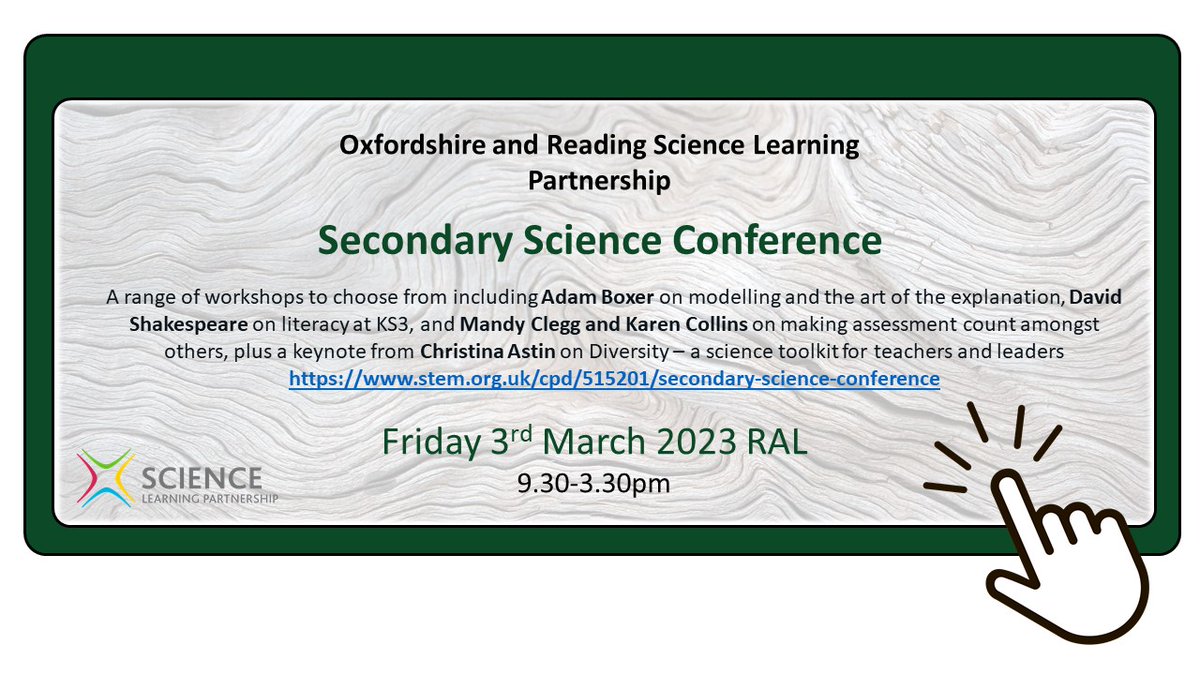 OxfordSlp's tweet photo. Don't miss the chance to book a place at the @OxfordSlp secondary science conference at @RutherfordApLab with @ChristinaAstin @adamboxer1 @TeacherCoach1 @kcoscience and many more, book here https://t.co/Cyzmm8Y7kl https://t.co/XMdcDRxiRS