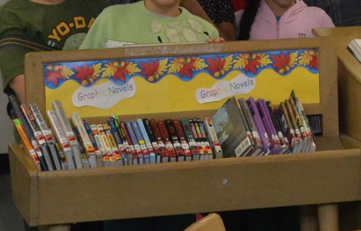 hms_mediacenter's tweet photo. From the archives...check out how much our school library's graphic novel and manga collection has expanded. The original photo is from 2012. This beloved collection is still growing! #HMSreads #HMScomets #PridePassionPurpose https://t.co/FZ782Y9SFp