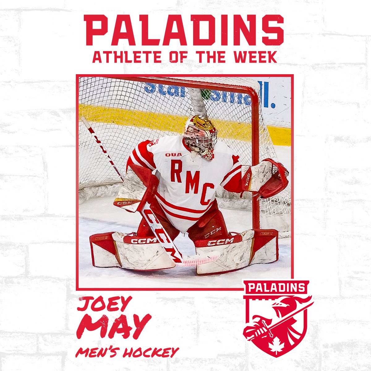 RMCPaladins's tweet photo. Joey May is the Paladins Athlete of the Week! 🎉

The senior goaltender made a game-high 47 saves in his final Carr-Harris Cup!

📸: Mike Gagnon https://t.co/IWvA7Bf14z