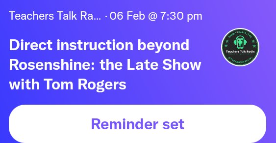 Final reminder for this is a fantastic CPD opportunity in the UK, to hear Kurt Engelmann @nifdi talk about DI beyond Rosenshine  <a href="/TTRadioOfficial/">Teachers Talk Radio</a> Grab a glass of wine, tune in to hear how DI influences educational thinking and changes lives. @suzywybrow Terri Leighton <a href="/dixonsmnp/">Dixons Manningham</a>