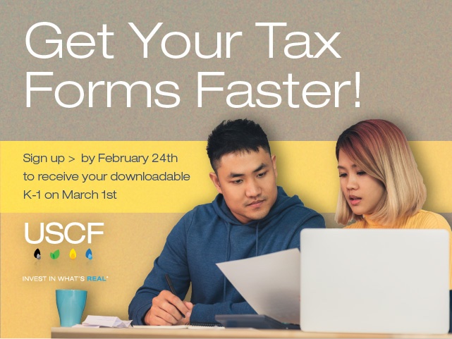 USCFInvestments's tweet photo. Sign up for electronic delivery of your 2022 K-1 today at https://t.co/VEVIoNYpWE

#taxes #taxtime https://t.co/gxgQwVD69z