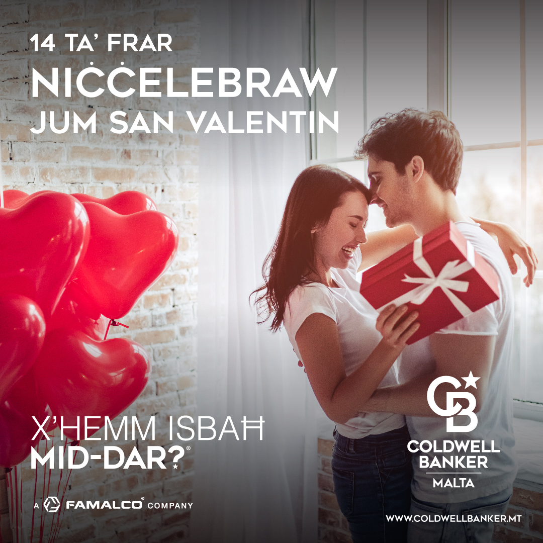 CBMalta's tweet photo. M’hemm xejn isbaħ milli tiċċelebra Jum San Valentinu mall-persuna speċjali għalik fid-dar tal-ħolm tagħkom! 🏡

#ColdwellBanker #Famalco #TomorrowTogether #RealEstate #valentines https://t.co/Gpb7eWlrM7