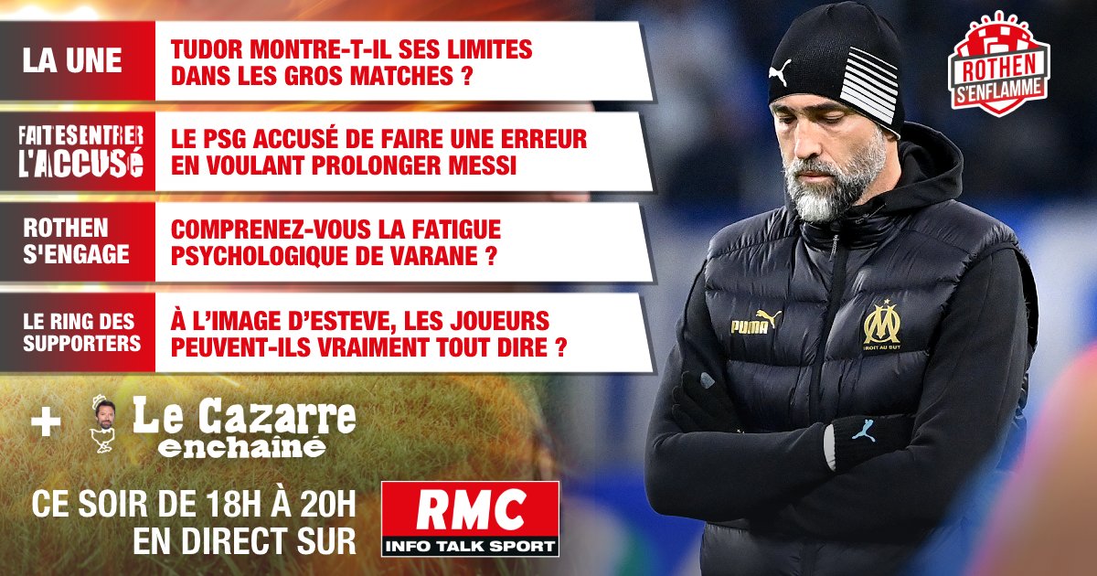 🔥 Salut à tous. Le menu de ce lundi dans Rothen s'enflamme. 🎙 L'équipe du jour : @jltourre, @RothenJerome, Éric Di Meco, @BODMERmathieu et Julien Cazarre.