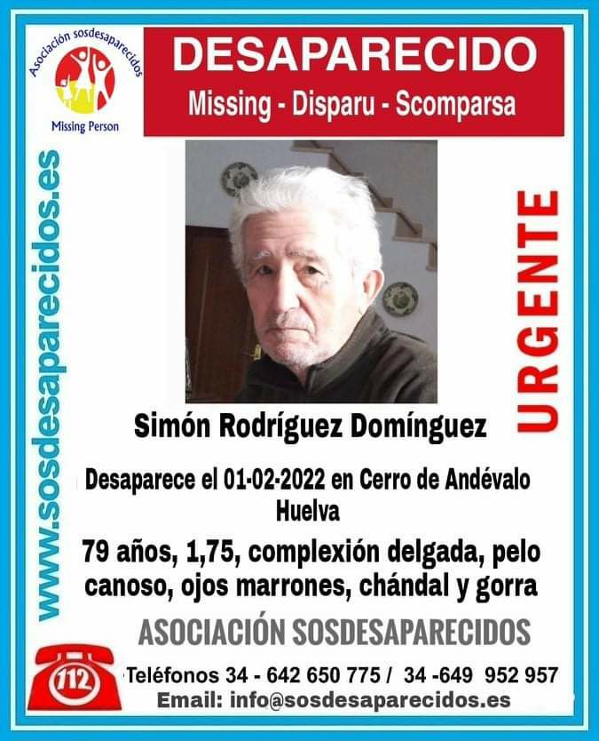 🆘 DESAPARECIDO
Continúa desparecido
#Desaparecidos #sosdesaparecidos #Missing #España #CerrodeAndévalo #Huelva