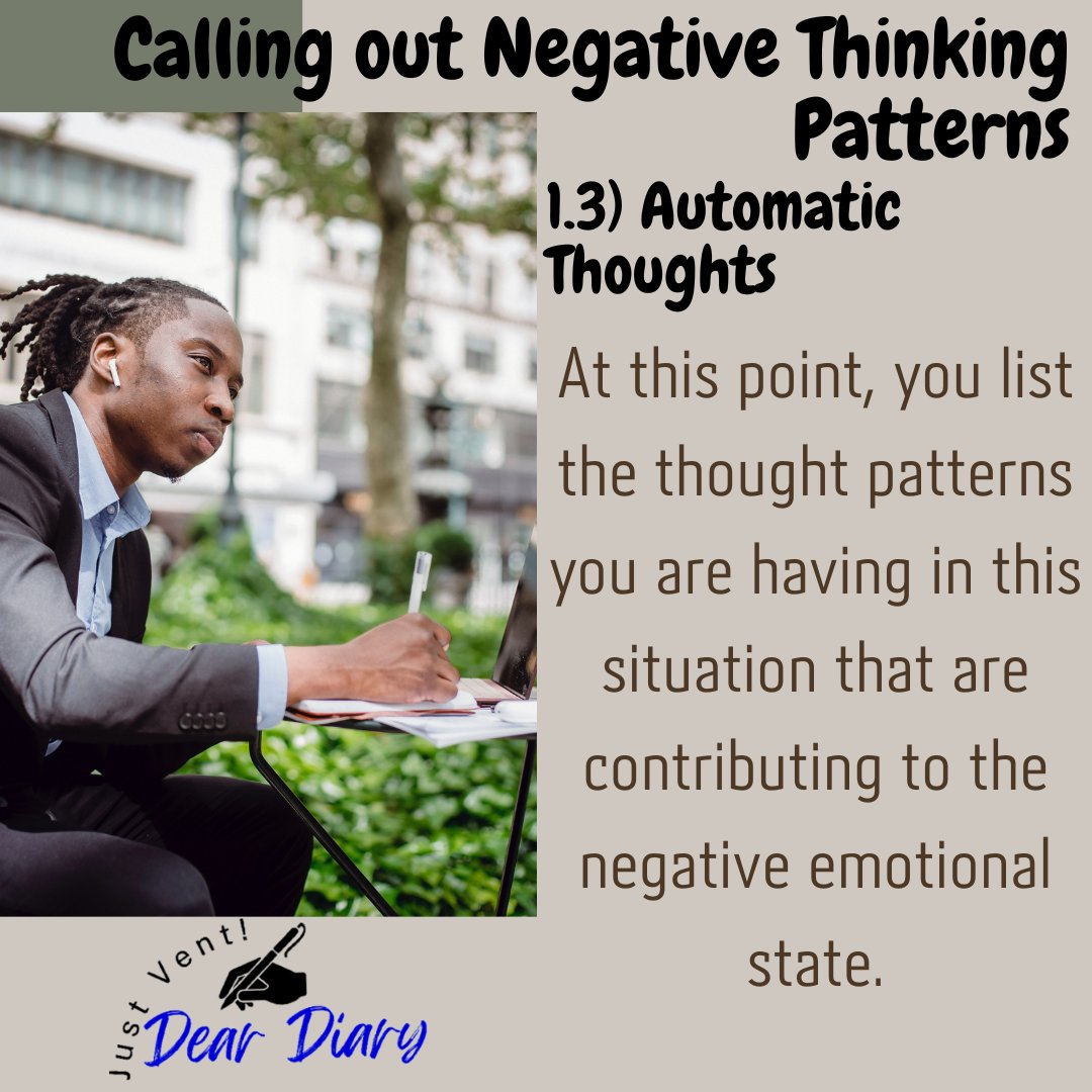 DearDiary_KE's tweet photo. Call out your negative thinking patterns #DAY5  #mentalhealthkenya #depressionawareness #depressionhelp #mentalhealthawareness  #deardiaryke #solutions #mentalhealthawareness #MensMentalHealthMatters #anxiety #anxietyrelief #anxietyawareness #negativethoughts #automaticthoughts https://t.co/boDrGtotwB