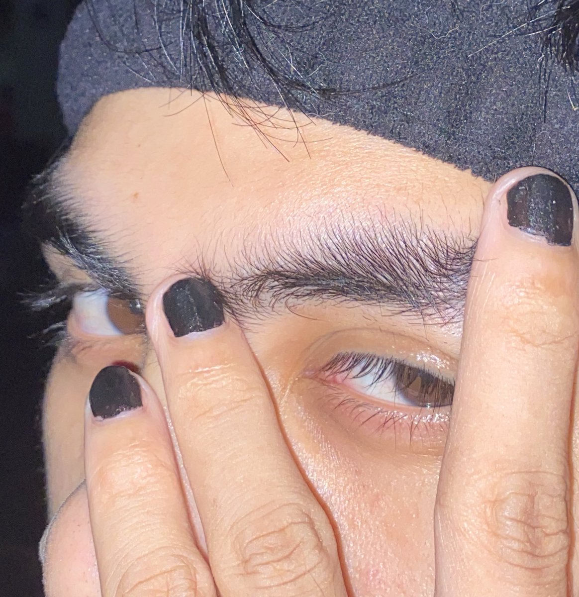 solo black nails black hair looking at viewer 1girl close-up nail polish general  illustration images